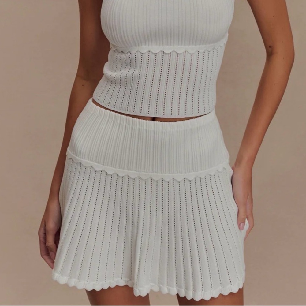 Meshki - Pointelle Knit Mini Skirt - Ivory BRAND NEW Size L
